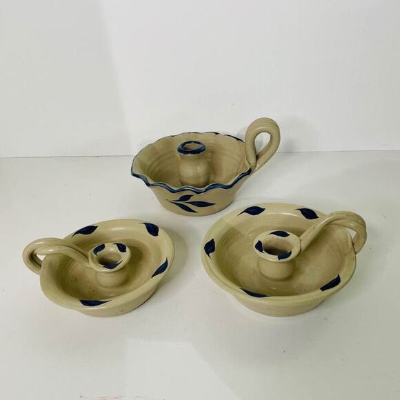 Vintage Set Of 3 Colonial Williamsburg Pottery Candlestick Holder. - Picture 1 of 7